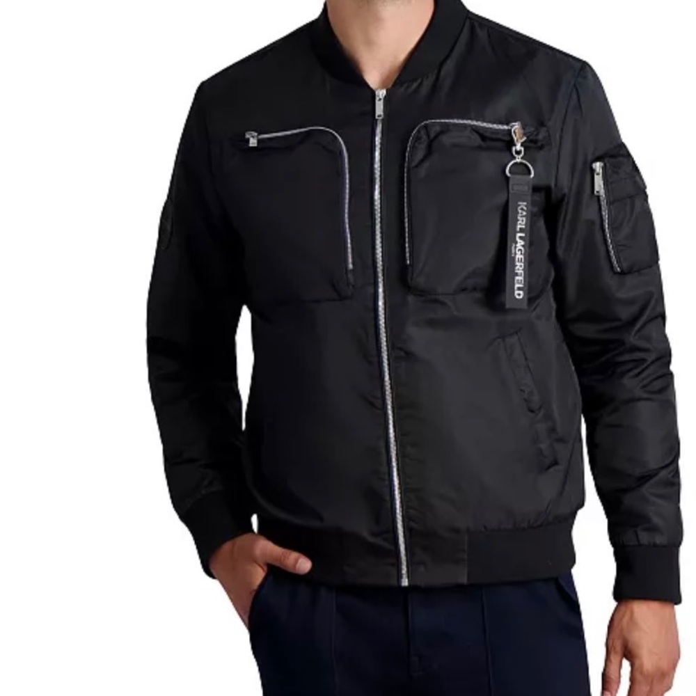 Karl Lagerfeld exposed zipper bomber jacket NWT black various